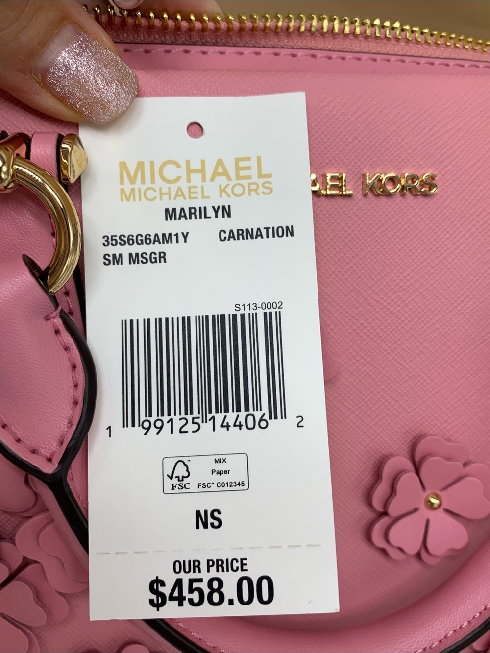 NWT Michael Kors Marilyn Small Floral Embellished Satchel Carnation color - Picture 12 of 13